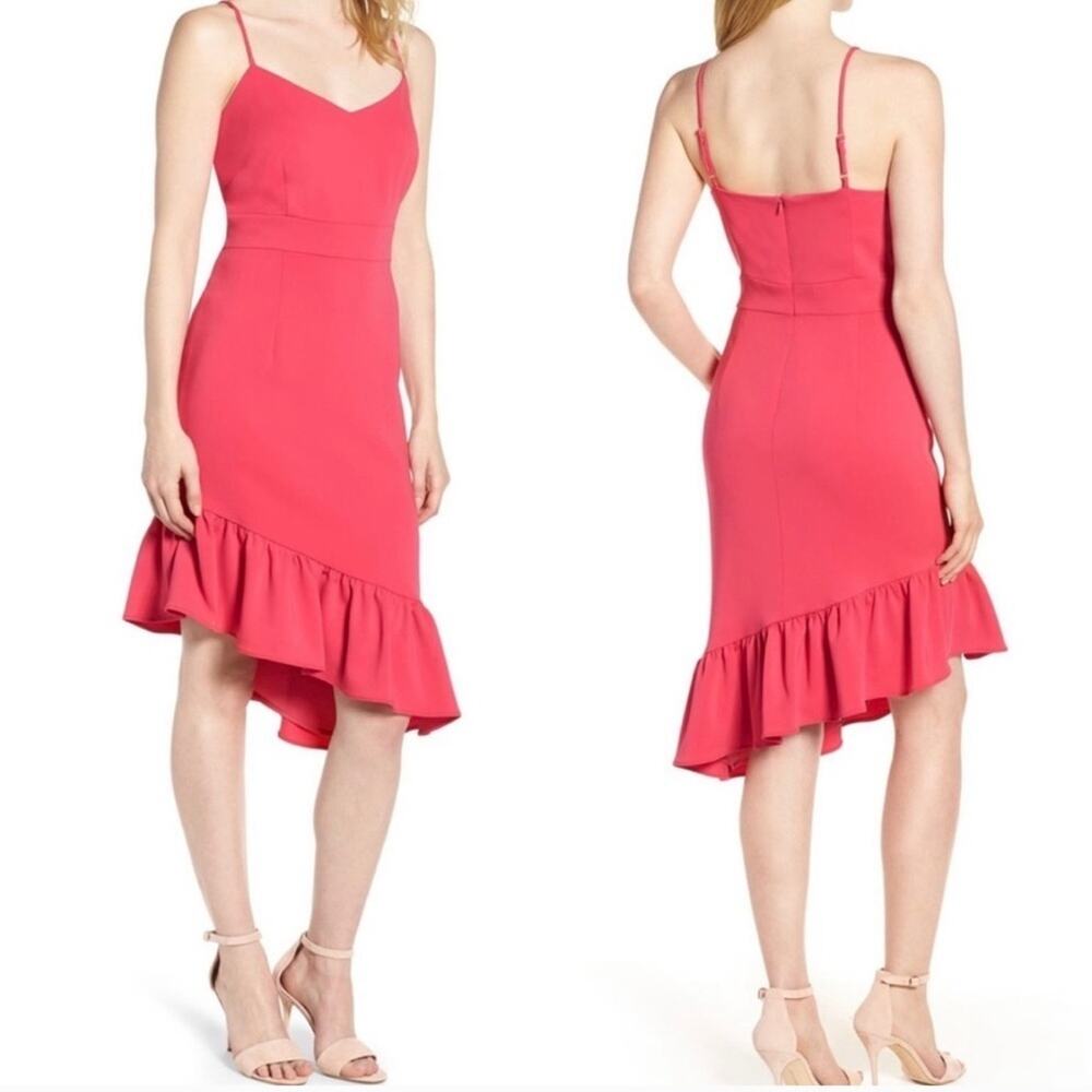 Chelsea 28 Pink Bright Asymmetrical Ruffle Women Dress Perfect for Valentines 16